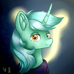 Size: 2000x2000 | Tagged: safe, artist:brilliant-luna, lyra heartstrings, pony, unicorn, fanfic:background pony, g4, bust, crying, dig the swell hoodie, female, high res, portrait, solo, teary eyes