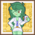 Size: 768x768 | Tagged: safe, artist:theratedrshimmer, wallflower blush, equestria girls, g4, brown eyes, clothes, cute, drink, flower, flower in hair, flowerbetes, green hair, jacket, mlem, one eye closed, pepsi, pixel art, silly, soda, solo, tongue out, wink