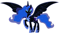 Size: 743x420 | Tagged: safe, artist:bluse, nightmare moon, princess luna, alicorn, pony, unicorn, g4, caption, drawing, fanart, image macro, monochrome, nightmare luna, simple background, solo, spanish description, text, transparent background