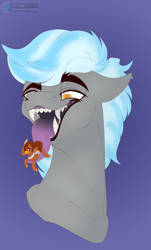 Size: 3000x4951 | Tagged: safe, artist:princessluna325, oc, oc only, oc:chain lightning, oc:perina sabot, pegasus, pony, auction, commission, finished commission, finished version, grin, macro, macro/micro, micro, size difference, smiling, teeth, tongue out, tongue play, ych result