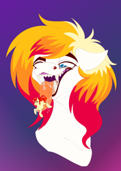 Size: 3500x4951 | Tagged: safe, artist:princessluna325, oc, oc:hotfix, oc:yamato, earth pony, pegasus, pony, auction, commission, drool, finished commission, finished version, grin, macro, macro/micro, micro, size difference, smiling, teeth, tongue out, tongue play, ych result