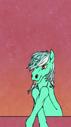 Size: 1290x2293 | Tagged: safe, artist:lase-x, lyra heartstrings, pony, unicorn, g4, :p, crossed legs, gradient background, hoers, stars, tongue out