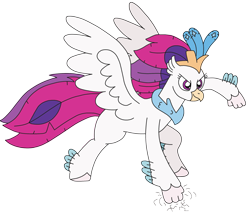 Size: 2801x2448 | Tagged: safe, artist:supahdonarudo, queen novo, classical hippogriff, hippogriff, series:novoember, g4, my little pony: the movie, cracks, defiant, high res, raised fist, simple background, superhero landing, transparent background