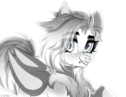 Size: 5000x3850 | Tagged: safe, artist:mint-light, oc, oc only, bat pony, pony, bat pony oc, bat wings, chest fluff, commission, eye clipping through hair, eyelashes, signature, simple background, solo, white background, wings, ych result