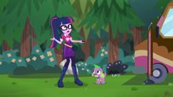 Size: 1920x1080 | Tagged: safe, screencap, sci-twi, spike, spike the regular dog, twilight sparkle, dog, equestria girls, equestria girls series, g4, the road less scheduled, spoiler:eqg series (season 2)