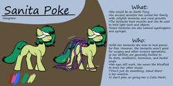 Size: 4096x2048 | Tagged: safe, artist:gangrene, oc, oc only, oc:sanita poke, original species, pony, blindfold, female, mare, reference sheet, solo, tentacles, text