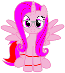 Size: 1600x1812 | Tagged: safe, artist:peptobismolpone, oc, oc only, oc:pepto, alicorn, pony, alicorn oc, female, glasses, horn, looking at you, mare, pepto-bismol, simple background, solo, transparent background, wings
