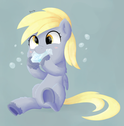 Size: 2250x2300 | Tagged: safe, artist:biocrine, derpy hooves, pegasus, pony, g4, bubble, cute, derpabetes, eating, female, high res, mare, soap, solo
