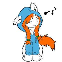 Size: 2048x2048 | Tagged: safe, artist:jedrek_123, derpibooru exclusive, oc, oc only, oc:niki, pony, braid, clothes, ear fluff, earbuds, female, happy, high res, hoodie, mare, simple background, solo, tail, transparent background