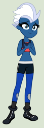 Size: 772x2216 | Tagged: safe, artist:jadeharmony, artist:sarahalen, night glider, equestria girls, g4, base used, clothes, equestria girls-ified, female, gray background, leggings, midriff, shoes, shorts, simple background, sneakers, socks, solo, sports bra, sports shorts