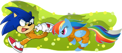 Size: 1280x557 | Tagged: safe, artist:pinkandorangesunset, rainbow dash, g4, clothes, jumpsuit, male, prison outfit, prisoner rd, race, running, simple background, sonic the hedgehog, sonic the hedgehog (series), transparent background