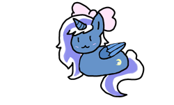Size: 1009x610 | Tagged: safe, artist:moccacino-latte, oc, oc only, oc:fleurbelle, alicorn, pony, :3, alicorn oc, blushing, bow, female, hair bow, horn, mare, ponyloaf, simple background, solo, transparent background, wings