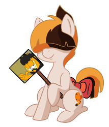 Size: 1200x1400 | Tagged: safe, artist:chedx, oc, oc:assistant, earth pony, pony, 2021 community collab, derpibooru community collaboration, community collab, earth pony oc, female, garfield, garfield (character), male, not songbird serenade, photo, simple background, solo, transparent background