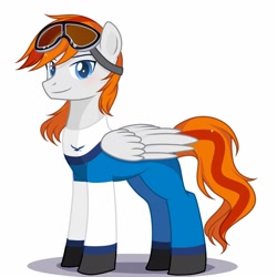 Size: 1024x1024 | Tagged: safe, artist:xuanmaru, oc, oc only, oc:felix gulfstream, pegasus, pony, clothes, commission, flight suit, goggles, male, simple background, solo, stallion, white background