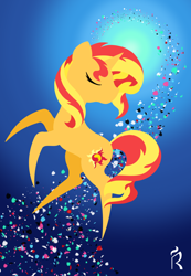 Size: 1800x2600 | Tagged: safe, artist:dawn-designs-art, sunset shimmer, pony, unicorn, g4, abstract art, abstract background, commissions open, digital art, floating, minimalist, modern art, solo