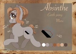 Size: 2048x1475 | Tagged: safe, artist:anxioussartist, oc, oc only, oc:absinthe hyacinthum, earth pony, pony, reference sheet, solo