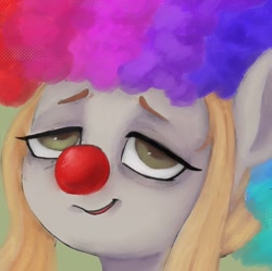 Size: 1024x1021 | Tagged: safe, artist:violettacamak, oc, oc only, oc:absinthe hyacinthum, pegasus, pony, clown, clown nose, looking up, red nose, solo