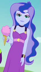 Size: 349x606 | Tagged: safe, screencap, princess luna, vice principal luna, equestria girls, equestria girls series, g4, the road less scheduled, the road less scheduled: celestia, spoiler:eqg series (season 2), cropped, food, ice cream, looking at you, sleeveless