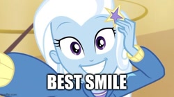 Size: 640x359 | Tagged: safe, edit, edited screencap, screencap, trixie, do it for the ponygram!, equestria girls, equestria girls series, g4, spoiler:eqg series (season 2), caption, image macro, smiling, text