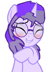 Size: 695x1019 | Tagged: safe, artist:mellow91, oc, oc only, oc:glass sight, pony, unicorn, blushing, cute, eyes closed, flattered, glasses, ocbetes, smiling, solo, vector