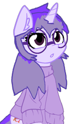 Size: 463x816 | Tagged: safe, artist:mellow91, oc, oc only, oc:glass sight, pony, unicorn, clothes, cute, female, glasses, mare, ocbetes, simple background, solo, sweater, transparent background