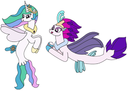 Size: 2707x1930 | Tagged: safe, artist:supahdonarudo, princess celestia, queen novo, seapony (g4), series:novoember, g4, my little pony: the movie, :o, happy, holding, open mouth, pearl, queen novo's orb, seaponified, seapony celestia, simple background, smiling, species swap, surprised, transparent background