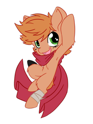 Size: 1536x2048 | Tagged: safe, artist:steelsoul, oc, oc only, oc:himmel, pony, 2021 community collab, derpibooru community collaboration, armpits, bandage, clothes, colt, gloves, jumping, male, scarf, simple background, solo, transparent background