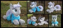 Size: 3930x1754 | Tagged: safe, artist:peruserofpieces, marble pie, maud pie, earth pony, pony, g4, beanie (plushie), clothes, dress, female, hair over one eye, irl, looking at you, lying down, mare, photo, pie sisters, plushie, prone, siblings, sisters, smiling, smiling at you, tree, when she smiles