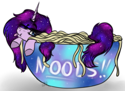 Size: 1561x1141 | Tagged: safe, artist:beamybutt, oc, oc only, oc:cosmic star, alicorn, pony, food, noodles, simple background, solo, tongue out, transparent background