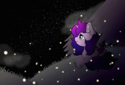 Size: 1200x816 | Tagged: safe, artist:kisaradoesart16, oc, oc:cosmic star, alicorn, firefly (insect), insect, pony, animated, gif, night, shooting star, solo, starry night