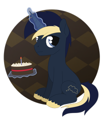 Size: 2207x2566 | Tagged: safe, artist:dyonys, oc, birthday cake, cake, food, high res, magic, male, simple background, sitting, stallion, transparent background