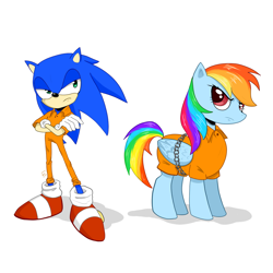 Size: 1000x1000 | Tagged: safe, artist:messy.packs, rainbow dash, g4, chained, clothes, male, prison outfit, prisoner, prisoner rd, sonic the hedgehog, sonic the hedgehog (series)