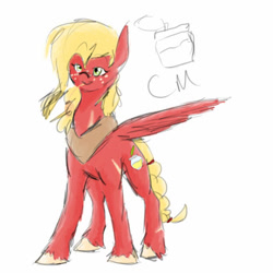 Size: 685x685 | Tagged: safe, artist:sonicsketcher64, oc, oc only, oc:applesauce, pegasus, pony, female, freckles, horse collar, mare, offspring, parent:big macintosh, parent:fluttershy, parents:fluttermac, simple background, solo, straw in mouth, white background