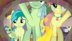 Size: 1296x735 | Tagged: safe, screencap, beachcomber (g4), coral currents, high tide (g4), sandbar, earth pony, pony, g4, the hearth's warming club, animated, brother and sister, father and child, father and daughter, father and son, female, fire, fireplace, gif, husband and wife, like father like daughter, like father like son, like mother like daughter, like mother like son, like parent like child, male, mother and child, mother and daughter, mother and son, sandbar's family, siblings