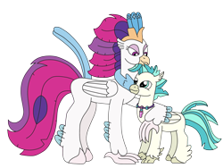 Size: 3264x2448 | Tagged: safe, artist:supahdonarudo, queen novo, terramar, classical hippogriff, hippogriff, series:novoember, g4, my little pony: the movie, arm on shoulder, aunt and nephew, cute, high res, jewelry, necklace, simple background, size difference, transparent background