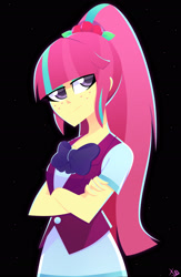 Size: 2046x3132 | Tagged: safe, artist:xan-gelx, sour sweet, equestria girls, g4, my little pony equestria girls: friendship games, black background, crossed arms, female, freckles, high res, necktie, simple background, solo