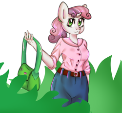 Size: 3247x3000 | Tagged: safe, artist:ranillopa, sweetie belle, unicorn, anthro, g4, bag, high res, older, ponytail, purse