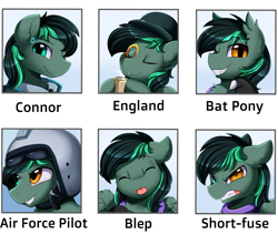 Size: 2349x1978 | Tagged: safe, artist:pridark, oc, oc only, oc:target strike, bat pony, pegasus, pony, robot, robot pony, :p, angry, bat pony oc, bat wings, commission, connor, crossover, cup, cute, detroit: become human, drink, emotions, eyes closed, hat, helmet, heterochromia, looking at you, meme, monocle, ocbetes, pilot, smiling, solo, teeth, tongue out, top hat, video game crossover, wings
