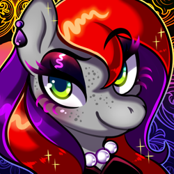 Size: 500x500 | Tagged: safe, oc, oc only, oc:evening prose, pegasus, pony, female, freckles, halloween, holiday, jewelry, mare, necklace, pearl necklace, solo
