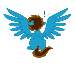 Size: 1200x1000 | Tagged: safe, artist:ponynamedmixtape, oc, oc only, pegasus, pony, exclamation point, o//o, simple background, solo, spread wings, surprised, white background, wings