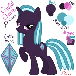 Size: 1080x1080 | Tagged: safe, artist:reicen, oc, oc only, oc:crystal charm, pony, unicorn, female, mare, reference sheet, simple background, solo, white background