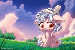 Size: 1280x854 | Tagged: safe, artist:symbianl, cozy glow, pegasus, pony, g4, :3, chest fluff, cozybetes, cute, female, filly, foal, grass, sad, sadorable, solo, teary eyes
