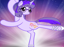 Size: 2118x1556 | Tagged: safe, artist:mellow91, oc, oc only, oc:glass sight, pony, unicorn, ballerina, ballet, ballet slippers, bipedal, dancing, female, glasses, mare, solo, standing, standing on one leg