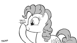 Size: 1200x675 | Tagged: safe, artist:pony-berserker, pinkie pie, earth pony, pony, pony-berserker's twitter sketches, g4, boop, halftone, monochrome, self-boop, smiling, solo, unsound effect