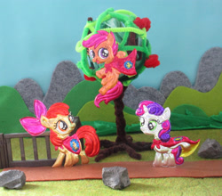 Size: 3280x2888 | Tagged: safe, alternate version, artist:malte279, part of a set, apple bloom, scootaloo, sweetie belle, earth pony, pony, g4, cape, clothes, craft, cutie mark crusaders, embossing, high res, irl, metal foil, photo, relief