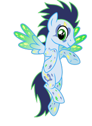 Size: 4060x5552 | Tagged: safe, artist:osipush, edit, editor:php178, soarin', pegasus, pony, g4, alternative cutie mark placement, colored wings, commission, cutie mark magic, facial cutie mark, flying, gradient wings, looking down, male, simple background, smiling, solo, stallion, transparent background, vector, wings