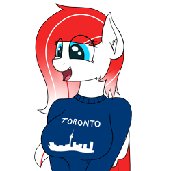 Size: 1500x1500 | Tagged: safe, artist:ponynamedmixtape, oc, oc only, oc:making amends, pegasus, anthro, big breasts, breasts, bust, clothes, colored wings, female, simple background, solo, sweater, toronto, transparent background, two toned wings, wings