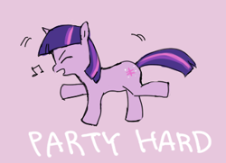 Size: 346x250 | Tagged: safe, artist:ujey02, twilight sparkle, pony, unicorn, g4, dancing, do the sparkle, eyes closed, music notes, open mouth, party hard, profile, purple background, simple background, solo, unicorn twilight