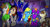 Size: 1280x679 | Tagged: safe, artist:noblebrony317, oc, oc:braveheart, oc:cuteamena, oc:dawnchaser, oc:electric blue, oc:gentlesteps, oc:pagan, bat pony, pony, armor, canterlot, clothes, costume, couple, electricute, friday the 13th, friends, halloween, holiday, horror, jack-o-lantern, jason voorhees, night guard, nightmare night, pumpkin, spooky, the joker, the legend of zelda, the legend of zelda: ocarina of time, trick or treat