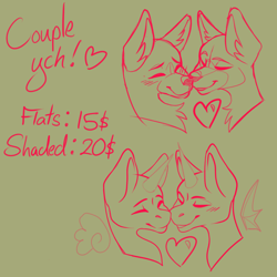 Size: 2000x2000 | Tagged: safe, artist:defiantfox, pony, commission, couple, furry, heart, high res, kissy face, simple background, ych sketch, your character here